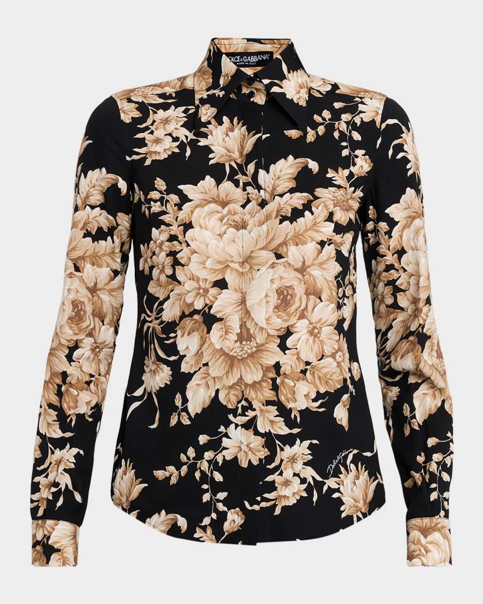 Rose Cretonne Charmeuse Button-Down Shirt